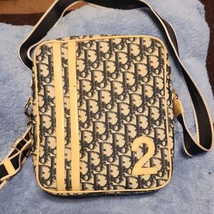 Dior Blue and Cream Monogram Messenger Bag